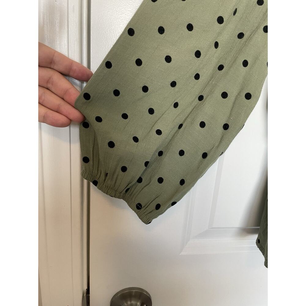 MINE Size Large Green Floral Romantic Polkadot Ruffle Neckline Peplum Waist - Picture 5 of 10